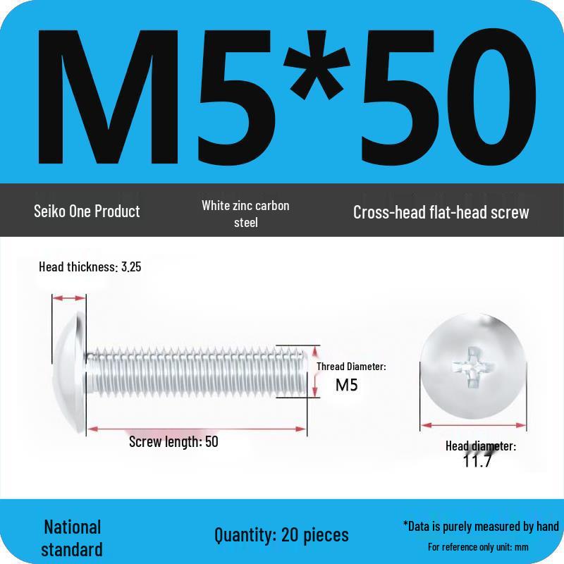 White Zinc M3-M6 Phillips Flat Head, Pan Head, and Mushroom Head Machine Screws