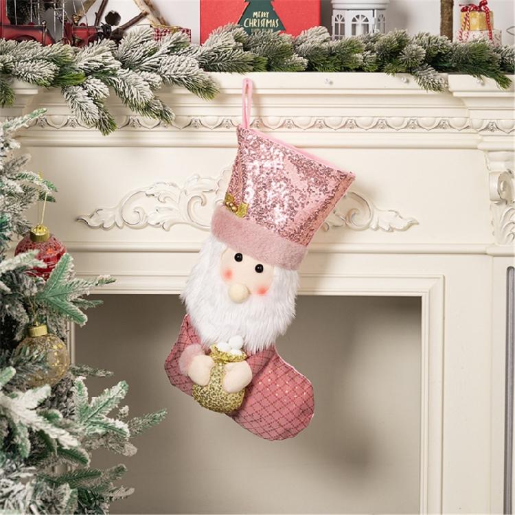 Sophisticated European Pink Sequins Christmas Stocking Festival Pink Christmas Stocking with Spacious Gift Holders