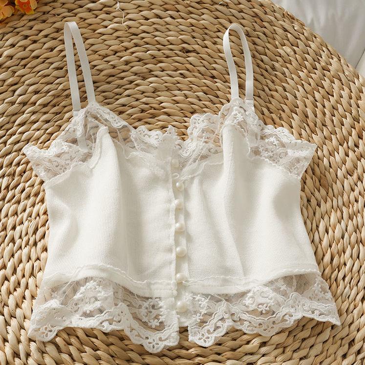 

Кружевной пэчворк однобортный короткий топ с открытой талией для летней облегающей верхней одежды, майка one size белый