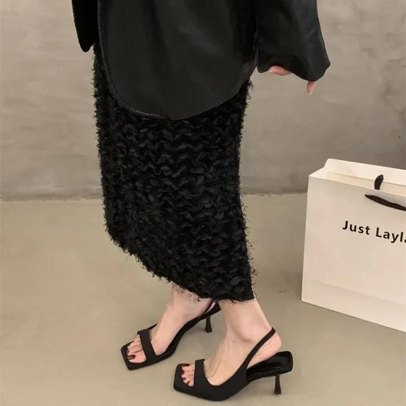 

Мода 2025 Лето Женские туфли-лодочки на высоком каблуке, Повседневные и удобные туфли-стилет с мягкой подошвой, Модные сандалии для женщин 35 чёрный