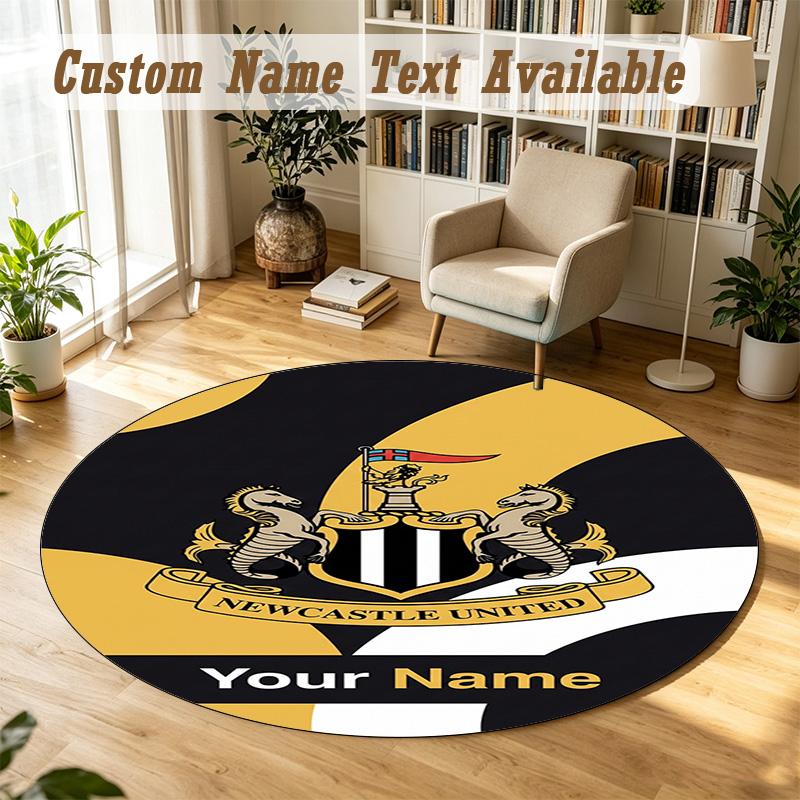 Round Rug Custom NameNewcastle United FC Pattern Non Slip Carpet Home Floor Decor