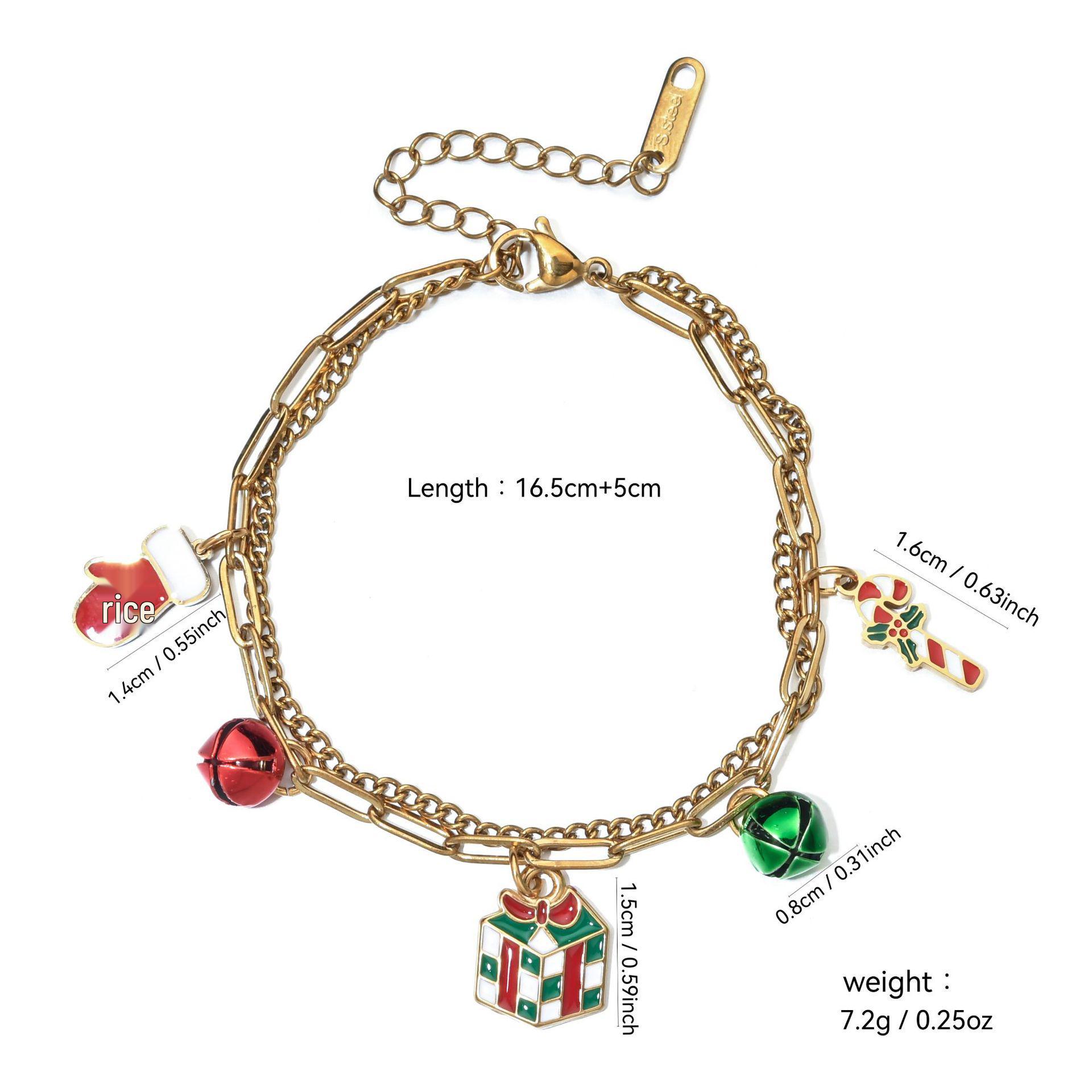 

Двухслойный браслет из нержавеющей стали с рождественскими шармами: Снеговик, Снежинка, Дерево, Санта.