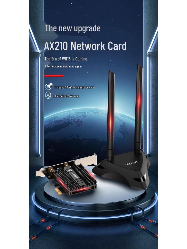 EDUP AX210 High-End Tri-Band Wireless PCIE Network Card with Bluetooth 5.2 and Extended Antenna for Gaming, Speed up to 5374 Mbps