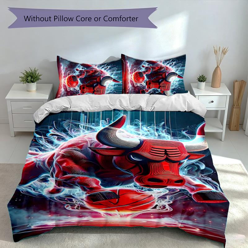 3pcs Chicago Bulls logo Themed Duvet Cover Set, Includes 1 Duvet Cover and 2 Pillowcases,Skin-Friendly&Comfortable Fabric,Suitable Bedding Sets