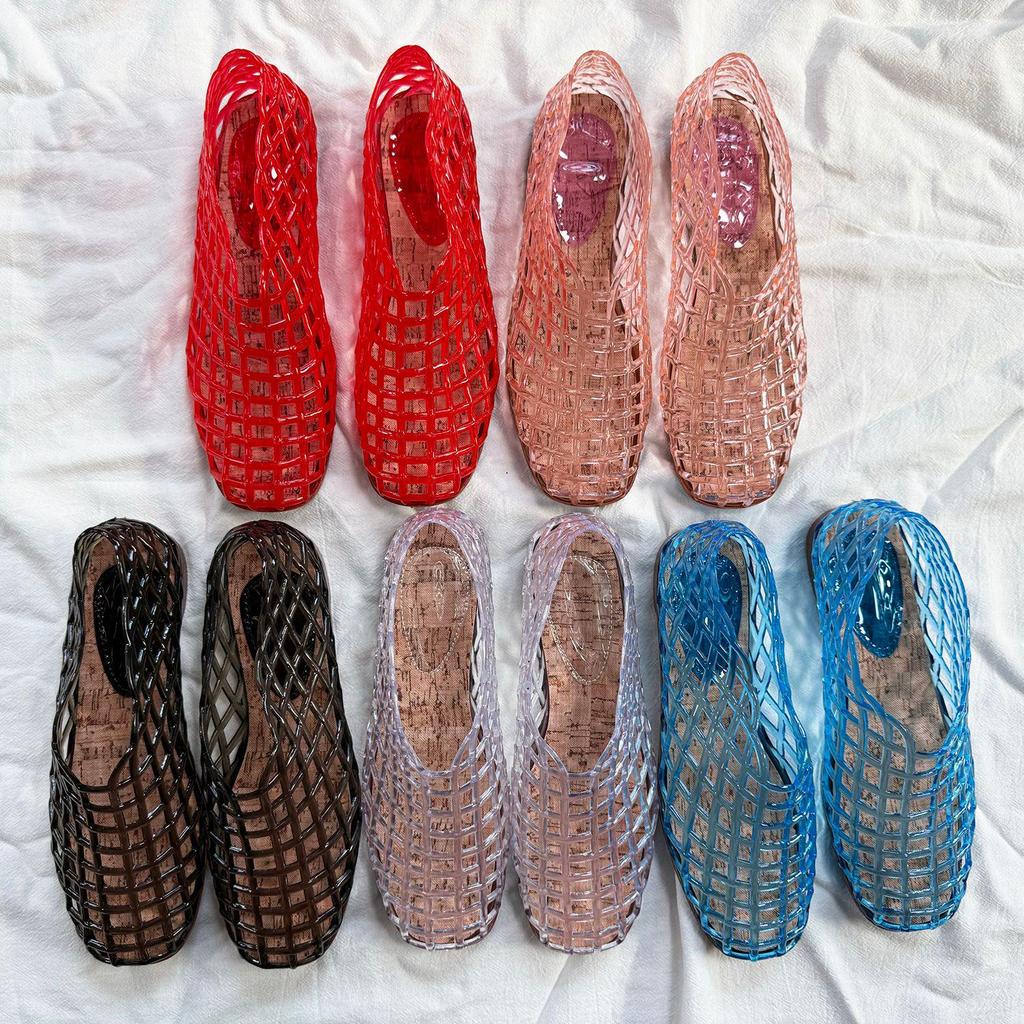 Women's Crystal Jelly Slip-On Mesh Flats - Comfortable, Non-Slip, Closed Toe Sandals