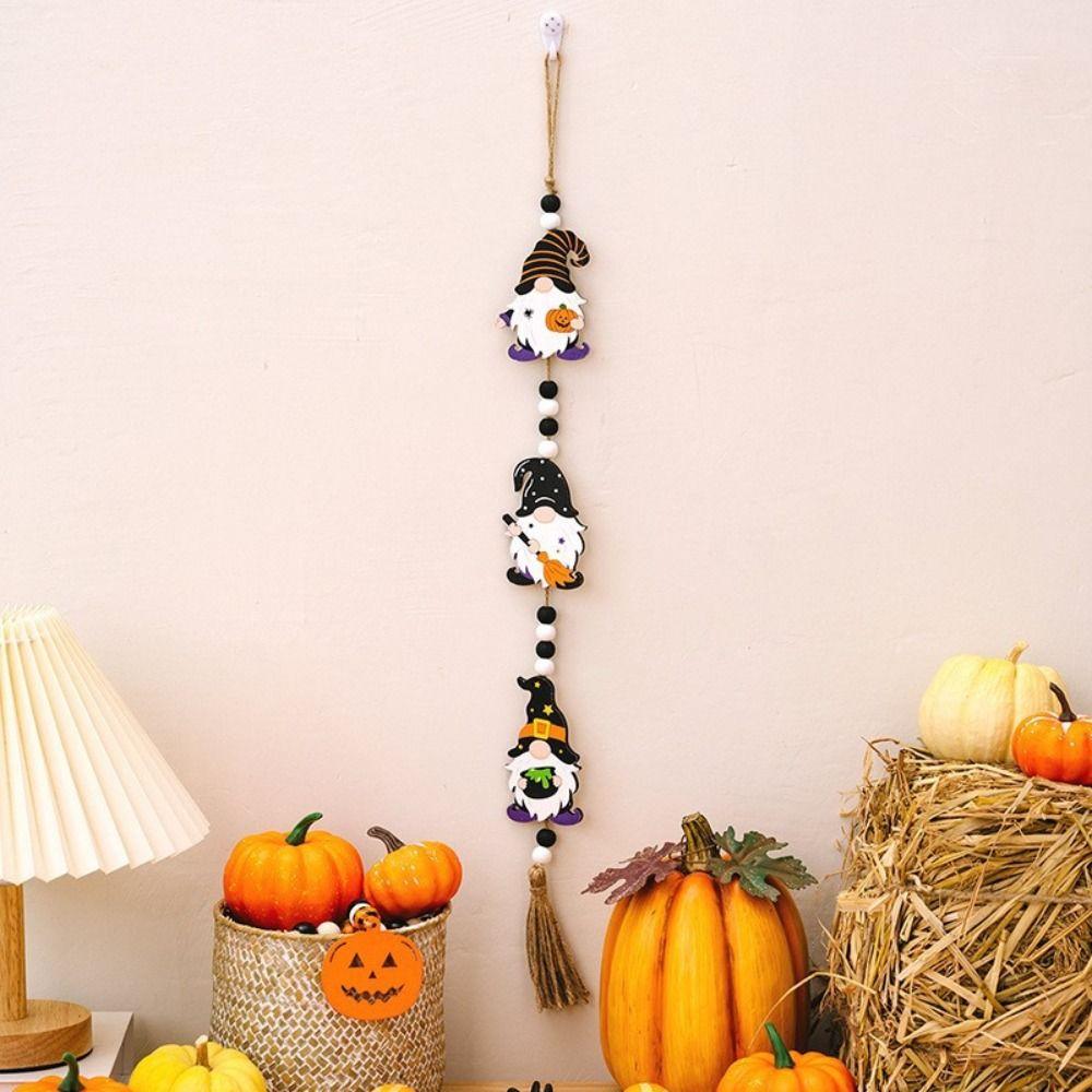 With Tassels Halloween Wooden Beads Pendant Long Pumpkin Beads Pendant  Halloween Decor