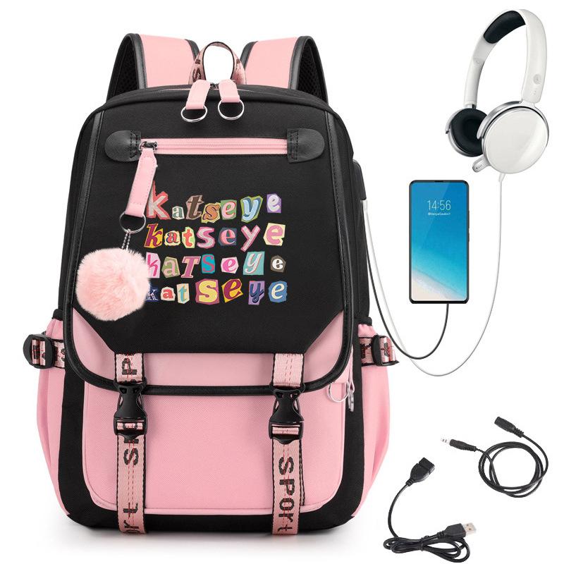 KATSEYE Girlgroup Cartoon Rucksack USB-Ladeanschluss Schultasche 60123-1 Leicht Freizeit