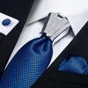 Dibangu New Designer Men's Ties Luxury Blue Wedding Ties for Silk Jacquard Woven Ring Cufflinks Hanky Set