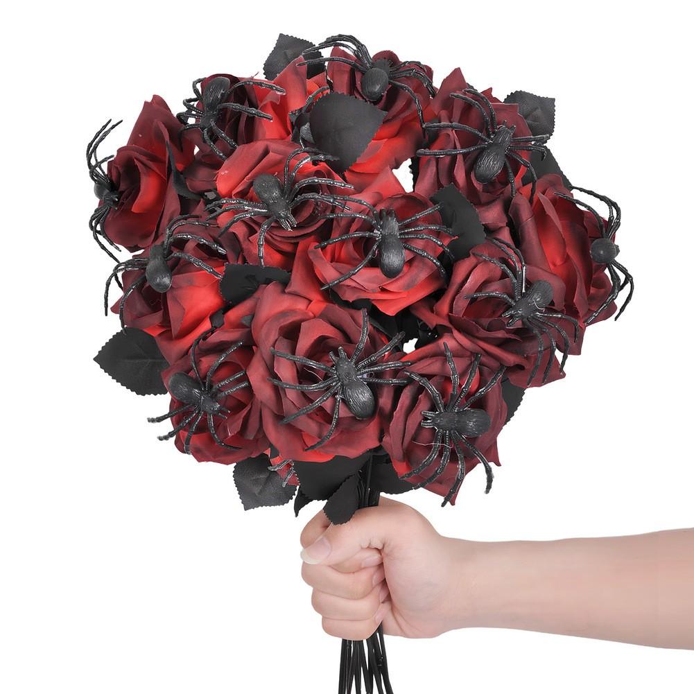 

Artificial Flowers Fake Bouquet Halloween Flowers Spider Roses Red