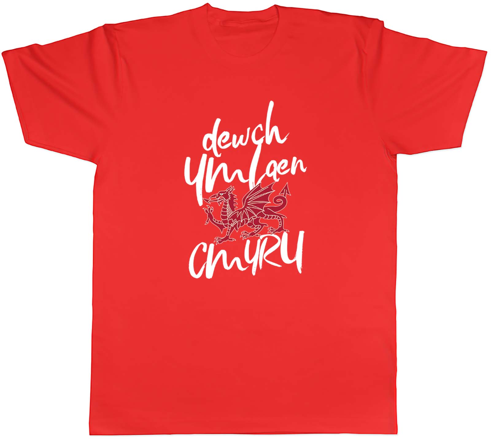 Unisexs T Shirt Dewch Ymlaen Cmyru in Welsh Dragon Come on Wales Football Tee Gift S