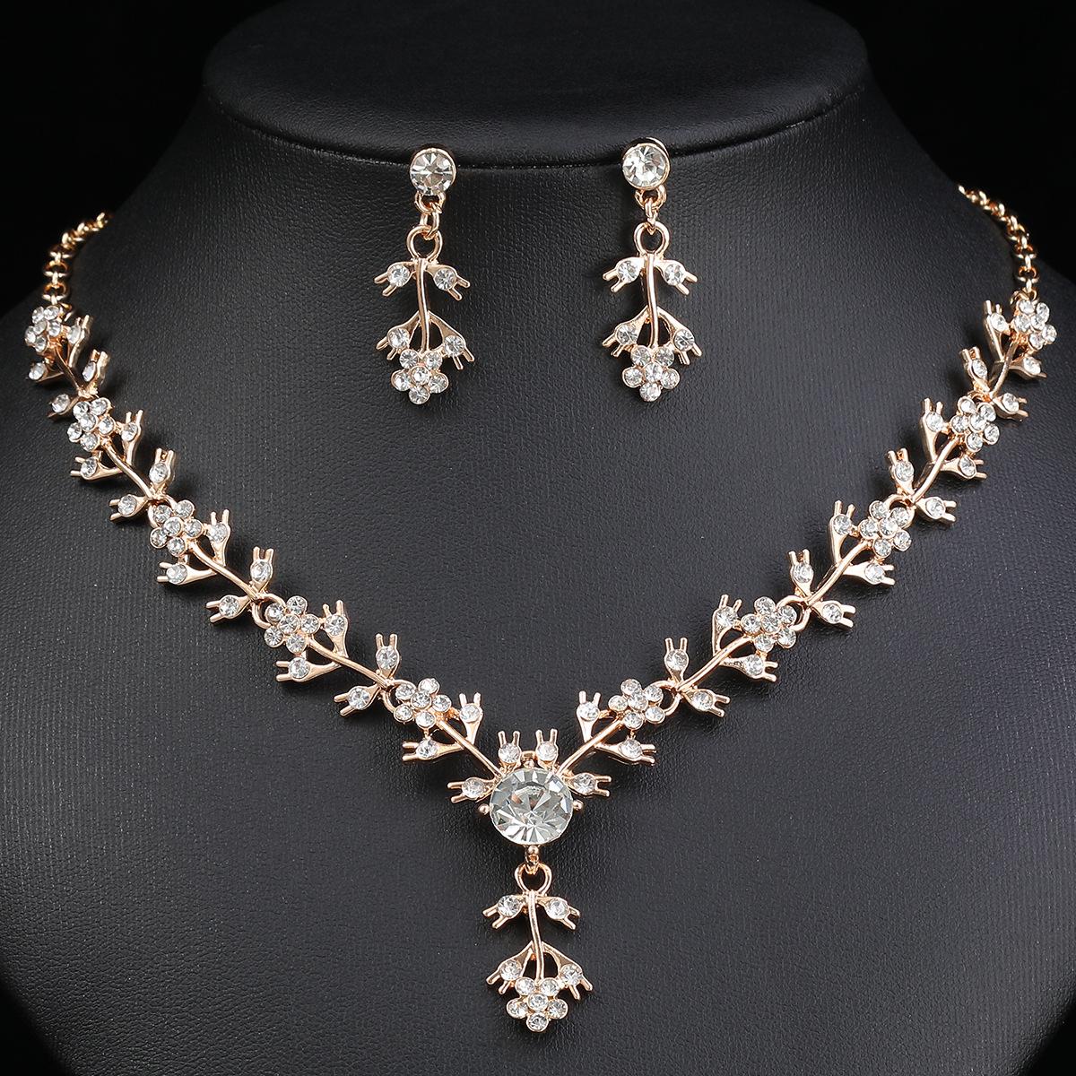Exquisite Bridal Necklace Earrings Set Women, Jewelry Set, Wedding Dress, Banquet Dress Accessories золотой