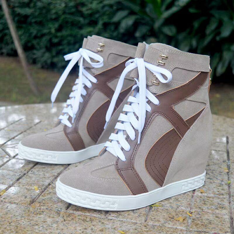 

Модні черевики на шнурівці з латками, що збільшують зріст, жіночі 8 см танкетки на внутрішній платформі, ковбойські черевики високого верху з крокодилячої натуральної шкіри 35