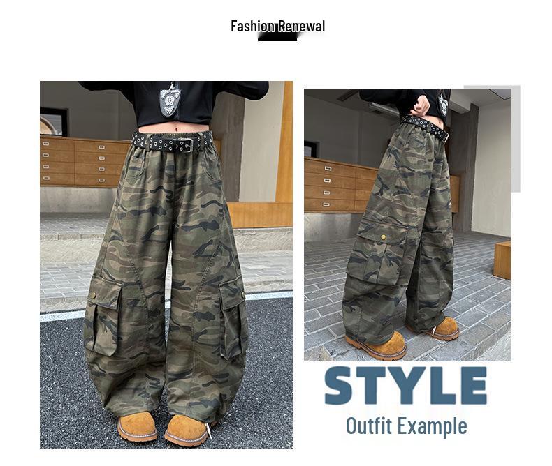 Autumn 2026 Girls' Camouflage Wide-Leg Overalls with Large Pockets