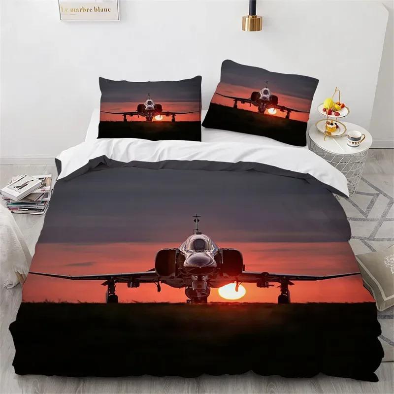 Flugzeug-Bettbezug, King-Queen-Size-Bettwäscheset aus Mikrofaser mit Flugzeug-Aufdruck, Bettbezug mit Flugzeughimmel für Kinder, Jungen und Mädchen