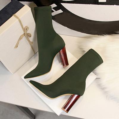 Size 42 43 Women Ankle Boots Square High Heels Pumps Fall Fashion Comfort Stretch Fabric Sock Boot Femme Party Dress Shoes