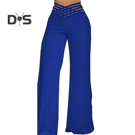 

Женские длинные брюки с широким поясом и высокой талией, однотонные широкие расклешенные брюки для йоги, спортивные штаны для спортзала M синий