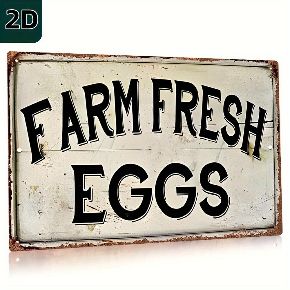 Vintage Farm Eggs Tin Sign Rustic Farmhouse Wall Art for Chicken Coop or Barnyard Decor Matte Finish Metal Distresse