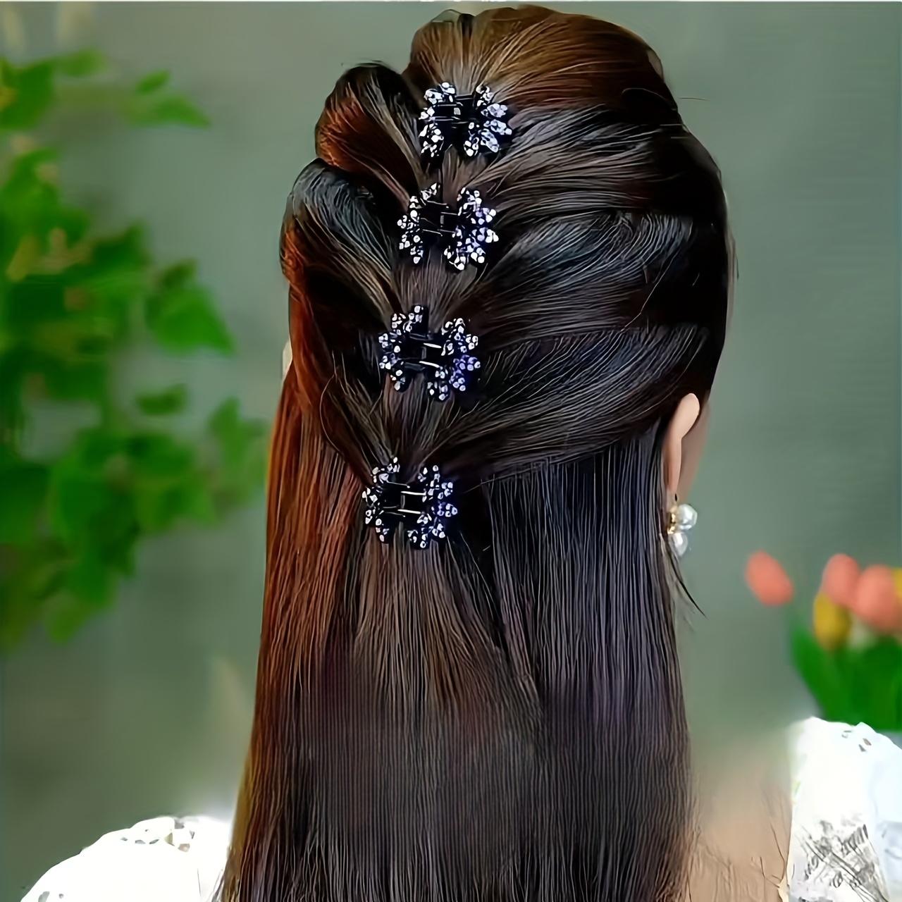 4Pcs Fish Bone Shawl Semi-tied Hair Flower Full Drill Small Grab Clip, Women s New High-end Back Head Ball Head Hair Clip