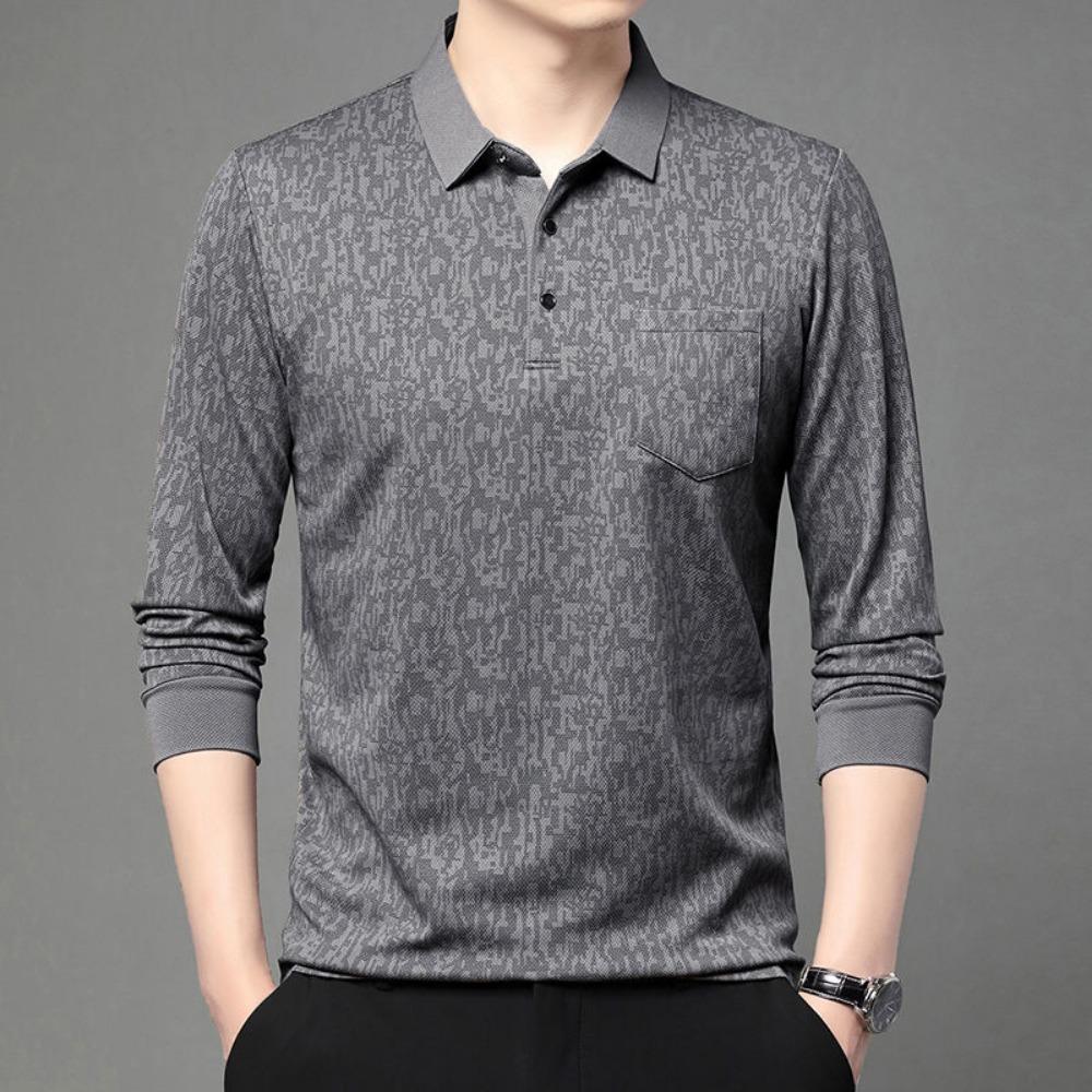 Long-sleeved Lapel T-shirt Trendy Casual Versatile Polo Tops Men's Clothing