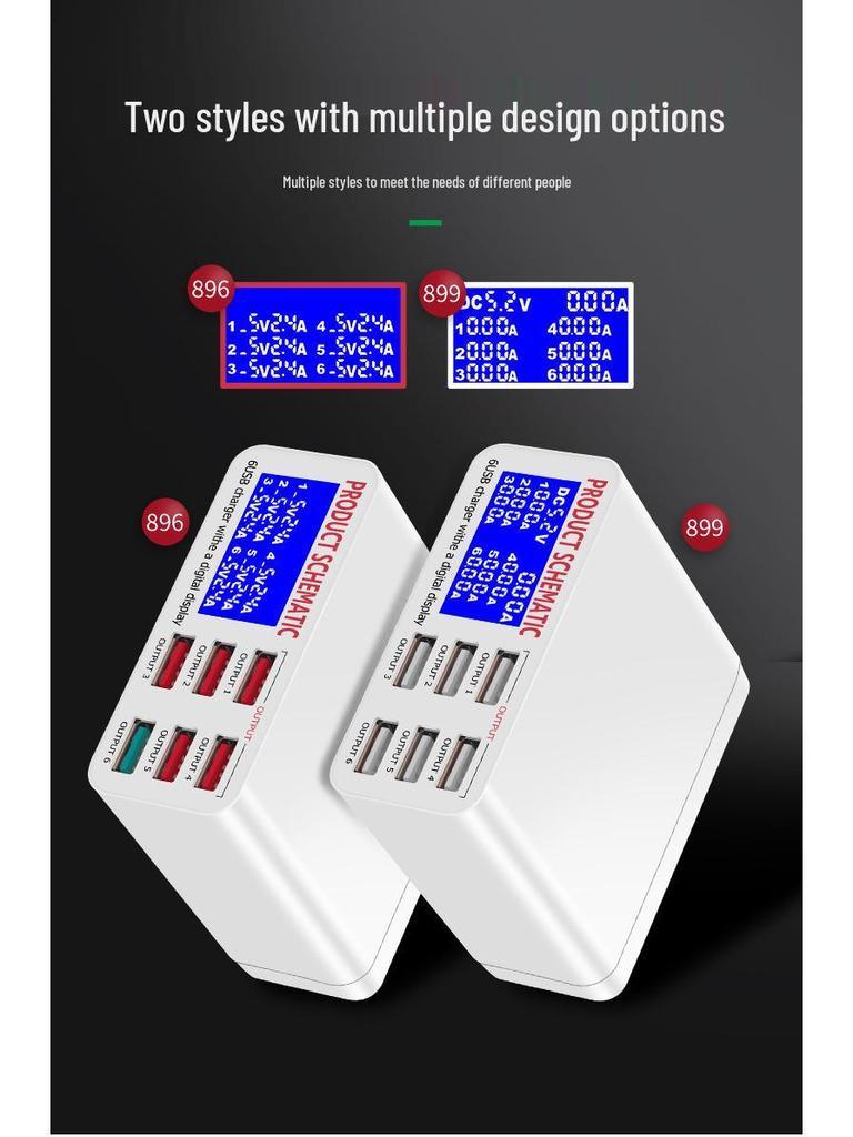 6-Port USB Fast Charger with LCD Display, 40W Multi-Port Desktop Charger