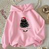 Cartoon cat graphic kids hooded sweatshirt, Merry Fluffmas letter illustration, soft comfy texture, ideal for Christmas gifts and daily wear.