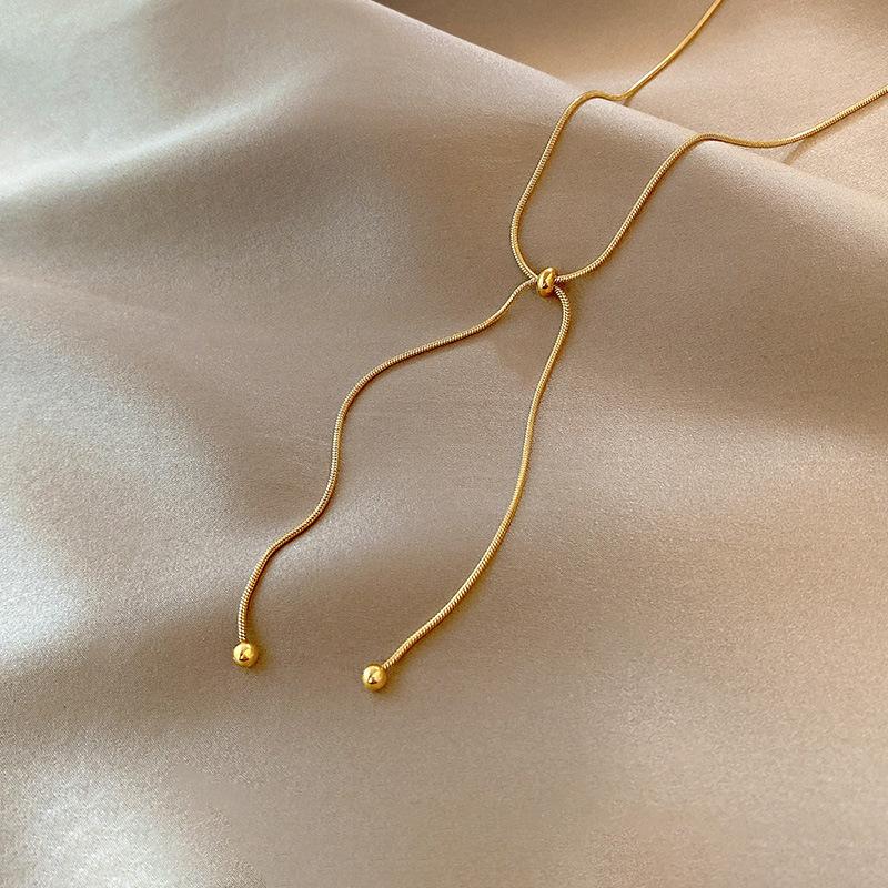 DIEYURO Stainless Steel Retro Creative Unique Design Adjustable Necklace Female Fashion Simple Gold Clavicle Chain Jewelry