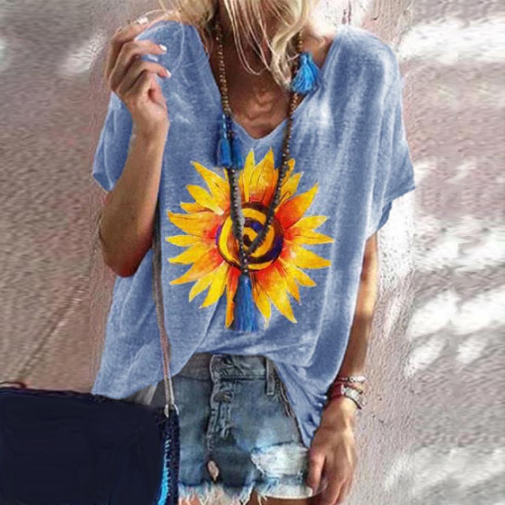 

(SU)Женские топы с коротким рукавом и v-образным вырезом больших размеров, свободная повседневная блузка