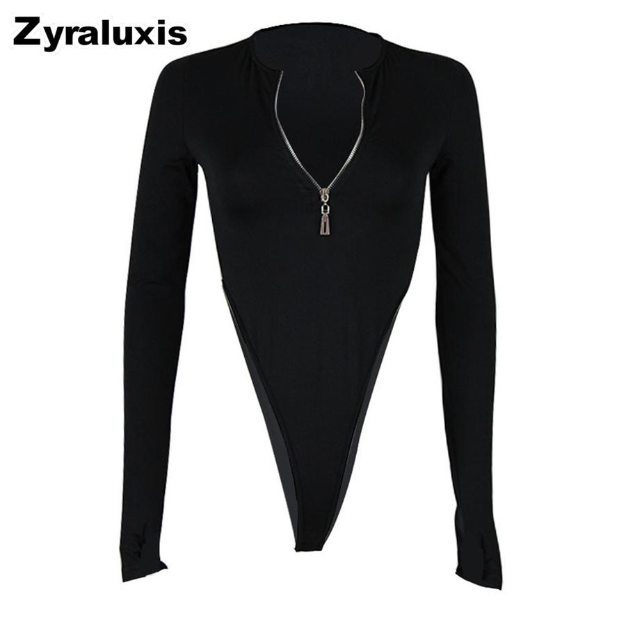 Women's Long Sleeve Bodycon Jumpsuit with Zipper, Sexy Top for Women
