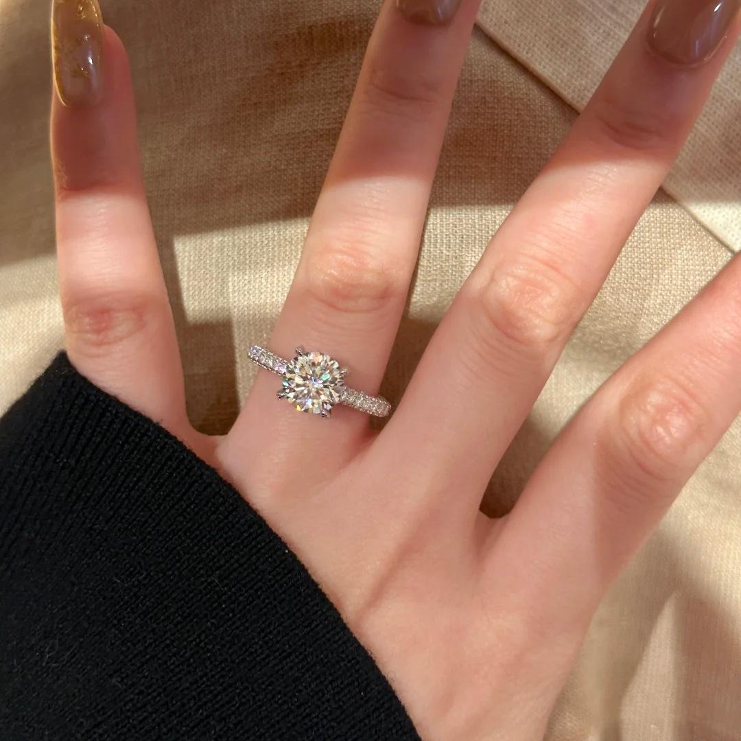 

Classic 925 Sliver Plated White Zircon Engagement Wedding Promise Round Finger Rings For Women Fine Jewelry resizable