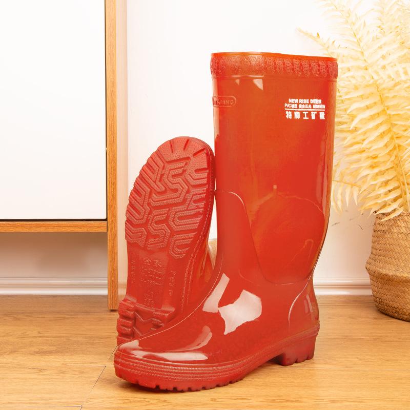 Water shoes without inner lining, men's tall rain shoes, long tube quick-drying rain boots, no mesh black tea color.