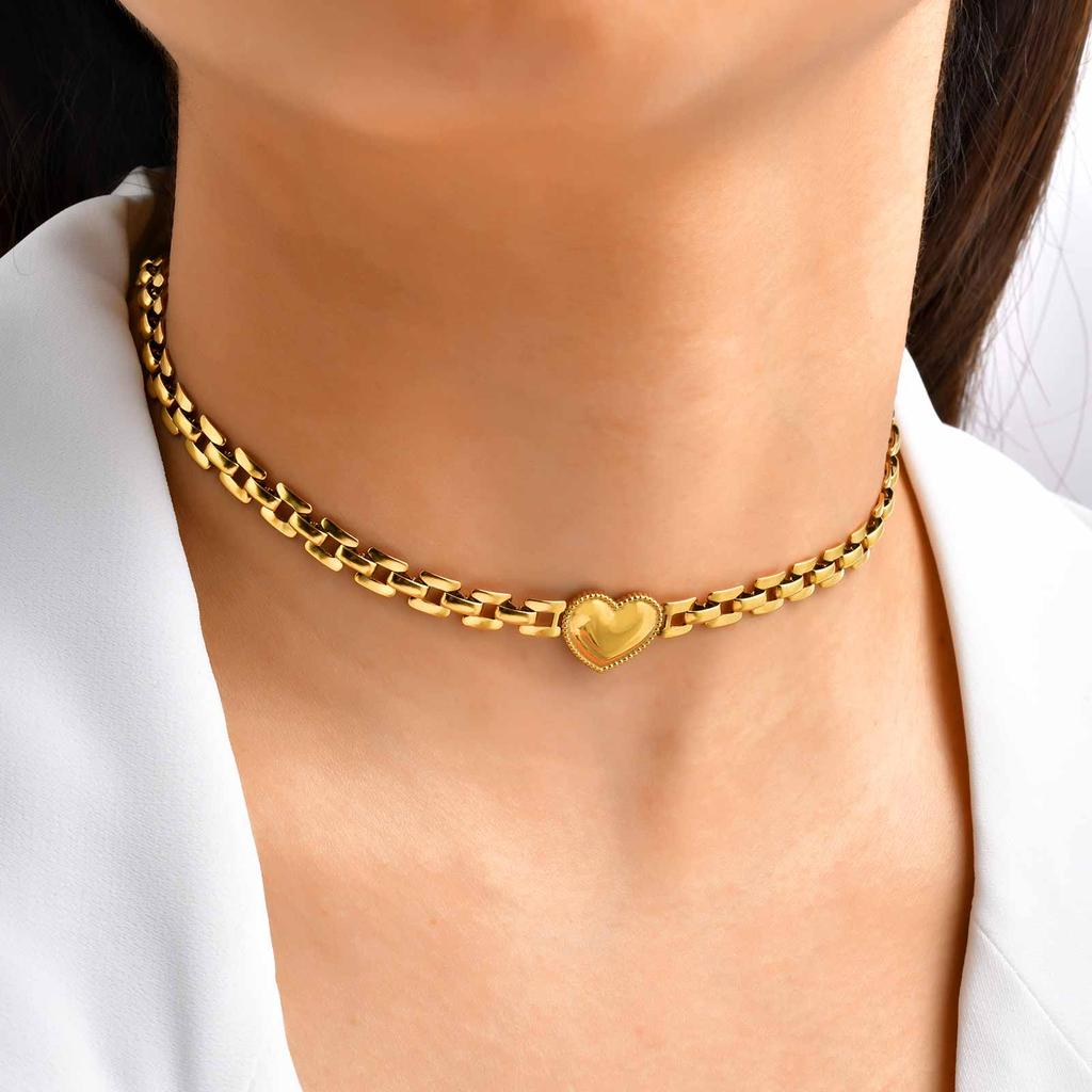 Hot Sale Love Heart Strap Chain Choker Necklace,18K Gold Plated Stainless Steel Necklace for Women,Charm Party Jewelry Gift
