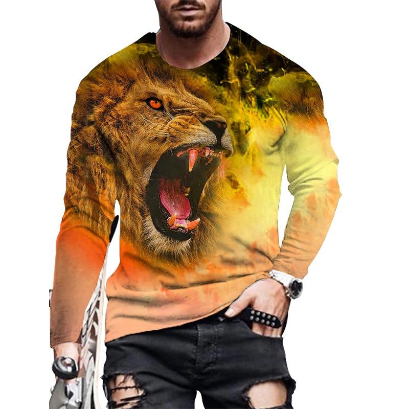 Men's T-shirt Pattern Lion Pattern Printing Round Neck Brown 3D Printing Outdoor Daily Long Sleeved Printing Clothing Designer