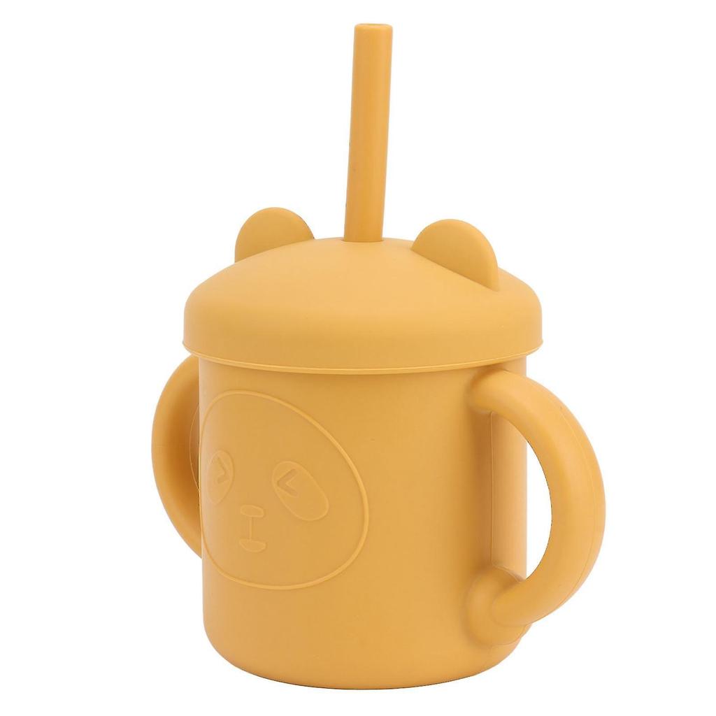 1 Pcs Silicone Sippy Cup Panda Pattern Baby Learning Training Cup Drop Resistant Silicone Sippy Cup with Handles Spout Lid