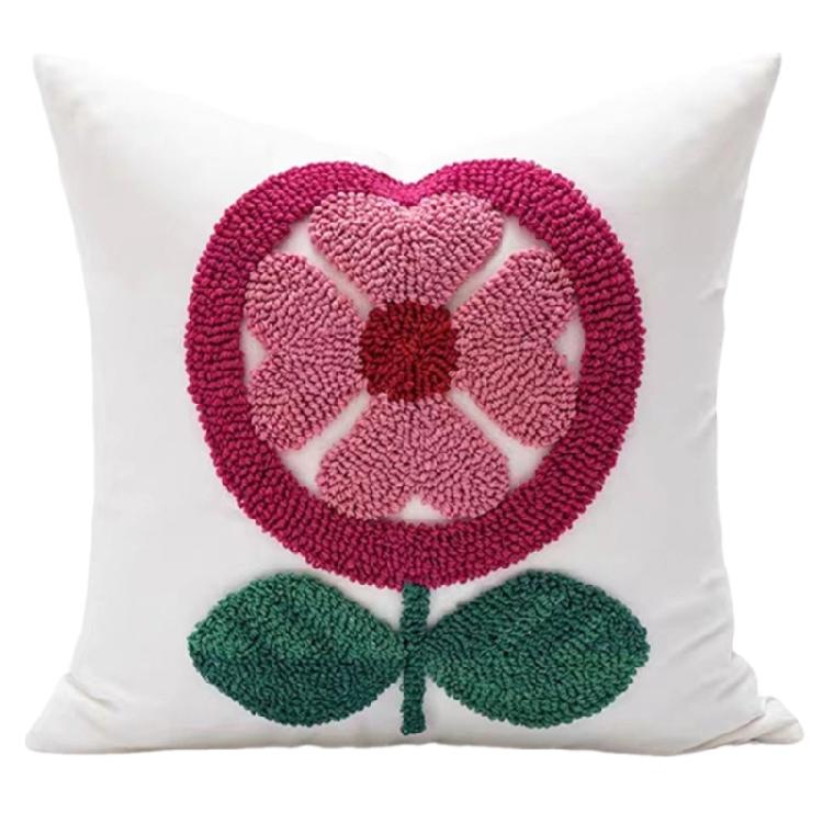 Redness Heart Accent Pillowcase with Florals Embroidery, Soft Cotton Canvas Pillows Cushions for a Romantics Home
