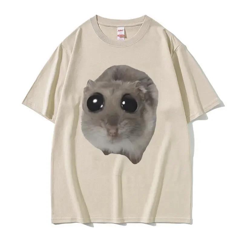 Funny Sad Hamster Meme Cry BiG Eye Cute Mouse T Shirt Women Fashion Kawaii Clothes T-shirts Women T-shirt
