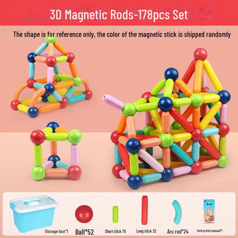 Bastoane Magnetice Mari și Blocuri Magnetice de Fier - Jucării Educative pentru Dezvoltarea Creativă a Copiilor și Învățare Timpurie