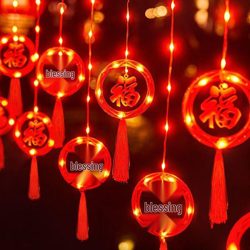 LED Red Lantern String Lights for Spring Festival & New Year Outdoor Balcony Decoration