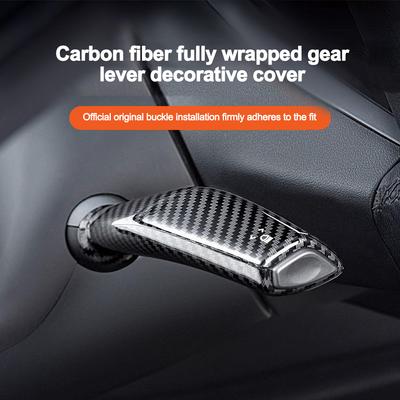 Tesla Model 3 Y İçin 1 Set Karbon Fiber Direksiyon Vites Koruma Kapağı ABS Araba Kolon Vites Topuzu Kapağı Dekor Aksesuarları