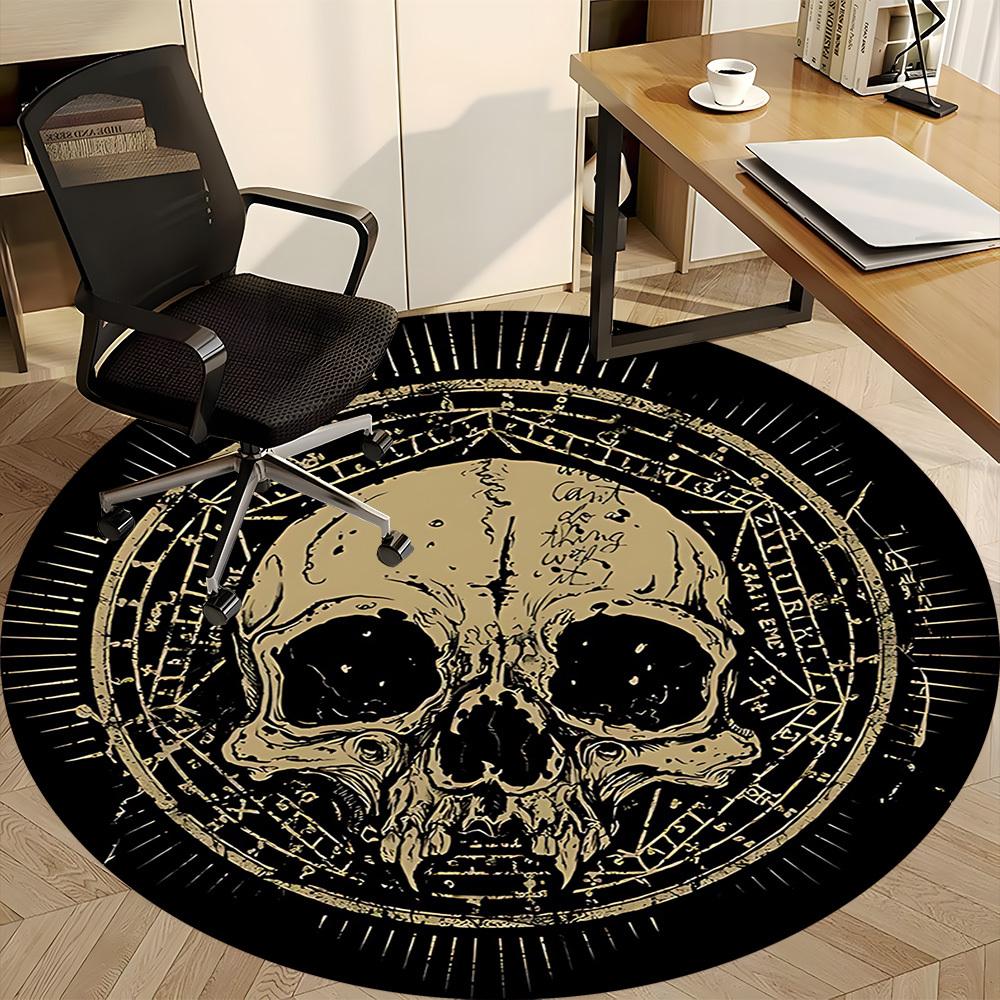 1pc Skull Mandala Office Round Area Rug, Under Office Chairs Bedroom Living Room Home Decor, Room Deco