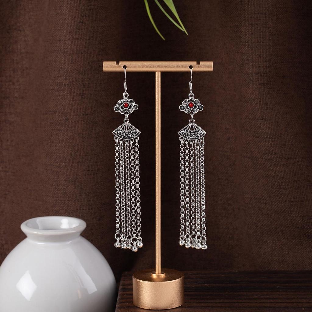 Bohemian Ethnic Oval Tassel Earrings with Beads