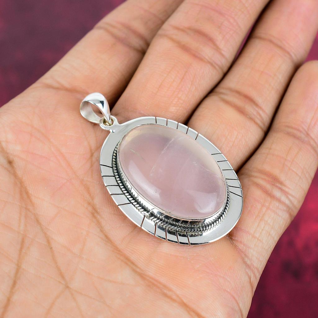 Rose Quartz Jewelry, 925 Solid Sterling Silver Pendant Handmade Gemstone Jewelry, Gifts For Wife Brand New Pendant