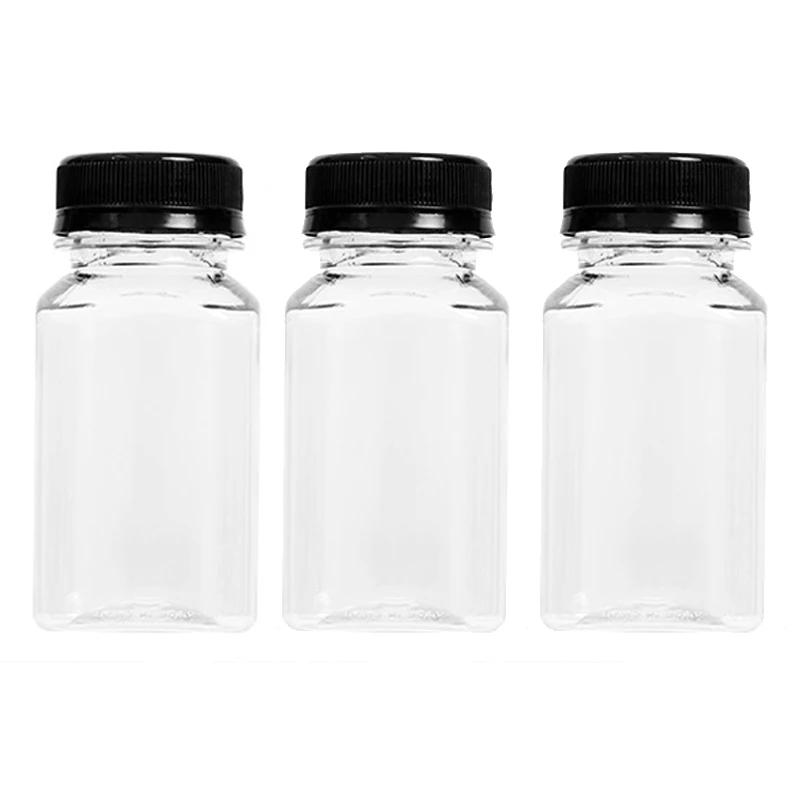 10/1x Transparent Juice Bottles with Caps Empty Clear Containers with Seal Lids for Home DIY Smoothie Milk Water Other Beverages