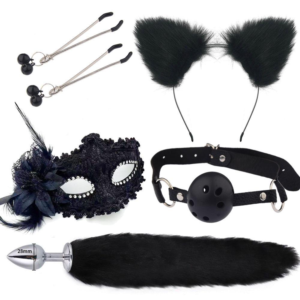 Erotic Mask Ear Hairpin Vestibule Anal Plug Female Device Supplies Sm Metal Erotic Set Foxtail Six-Piece Set