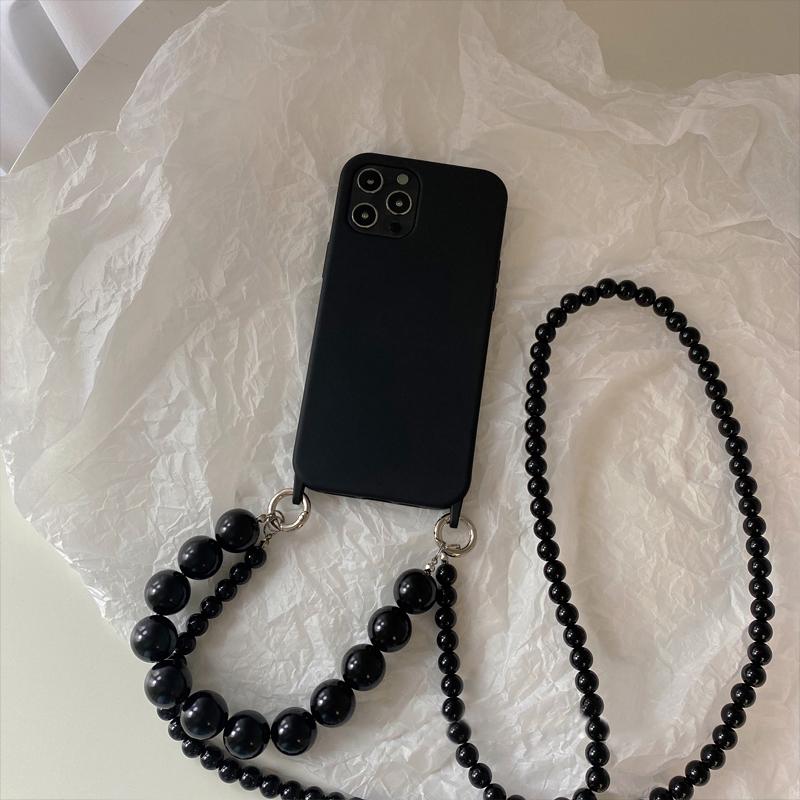 INS Crossbody Lanyard Necklace Phone Case For iPhone 17 16 14 11 12 Pro Max 13 Mini 15 Plus X Soft Back Round Beads Chain Cover