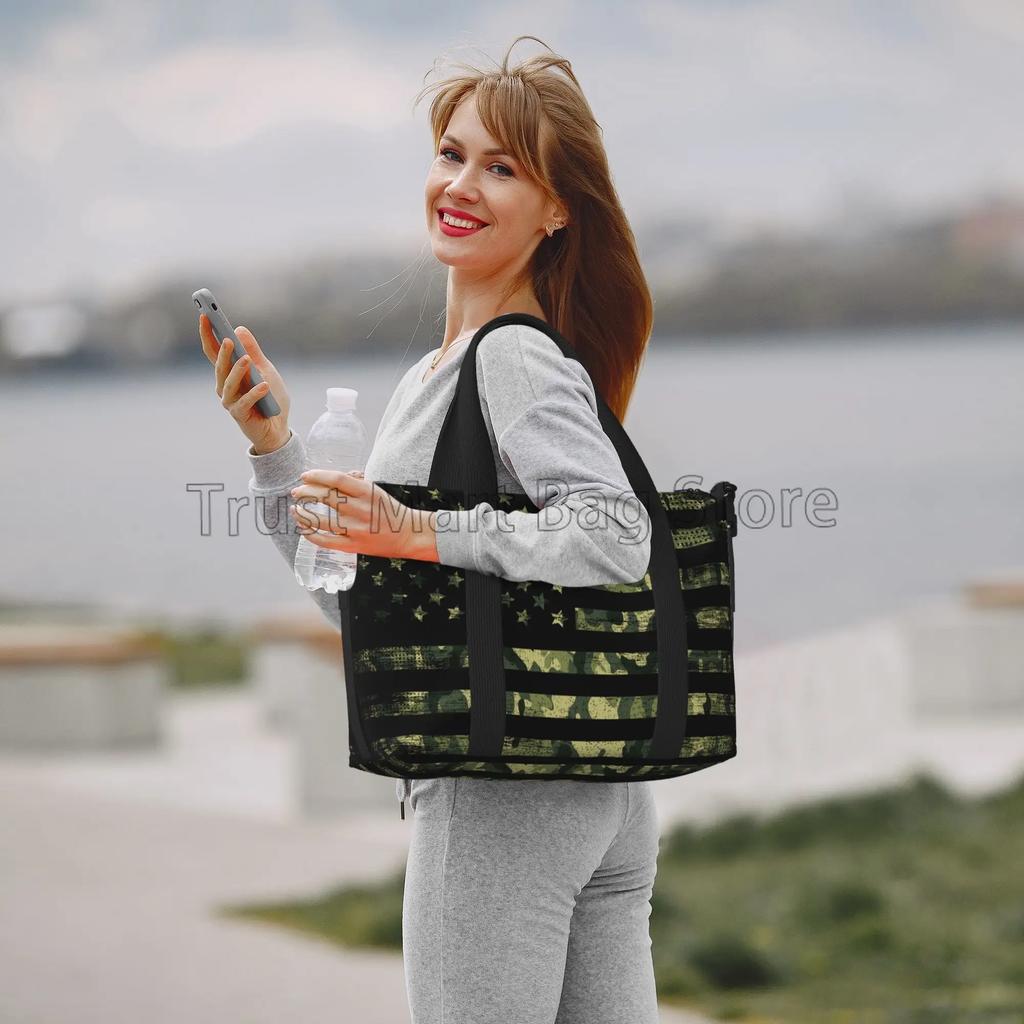 Camo American Flag USA Camouflage Print Travel Duffel Bags Unisex Waterproof Sports Luggage Tote Bag Overnight Weekender Bag
