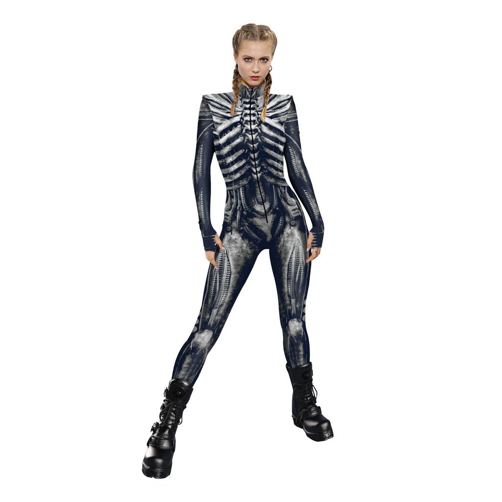 Skeleton Jumpsuit Soft Breathable Vivid 3D Printing Skeleton Bodysuit for Role Play