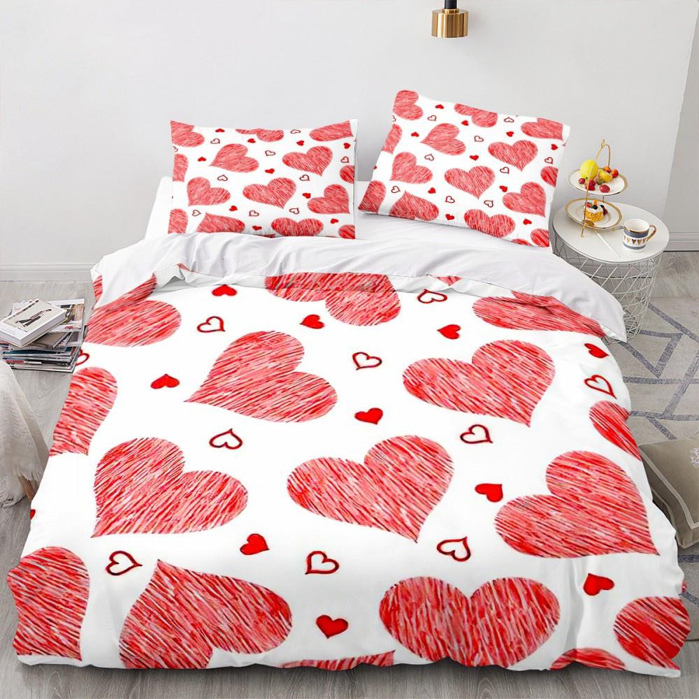 Valentine's Day Luxury Love Heart Duvet Cover - Romantic Theme for Couples, Queen Size, Ideal Women's Gift