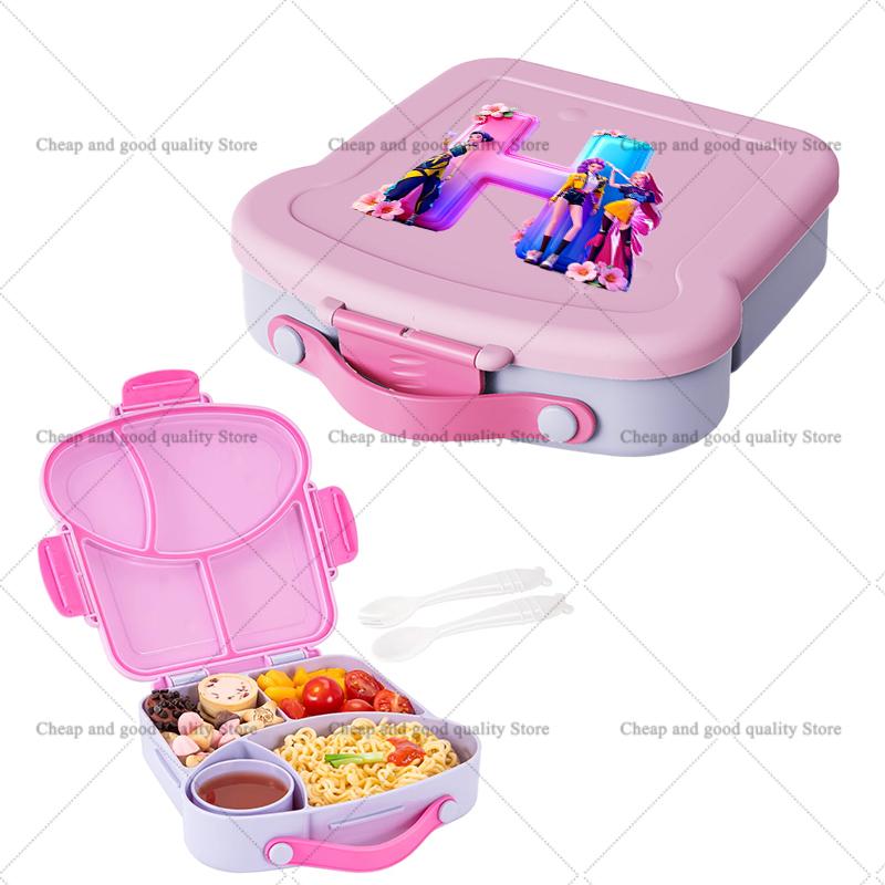 KPop Demon Hunters Lunch Box with Spoon Fork Sauce Case Girls Anime Letter School Picnic Bento Food Storage Containers Kids Gift