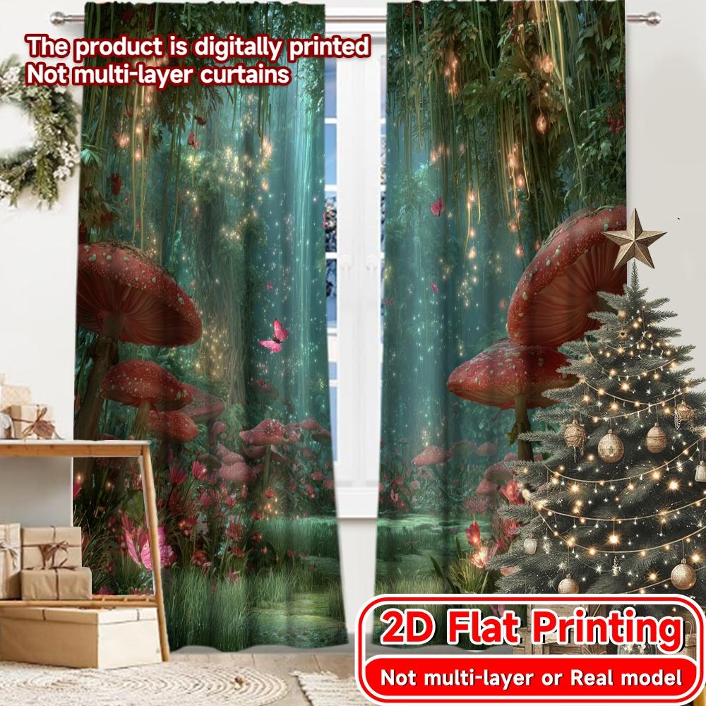 

2D Flat Printing 2pcs Enchanted Glade Modern Curtains Roller Blinds Fabric Curtains Versatile All Decorative for Living Room 100*130 Rod Pocket 1pcs