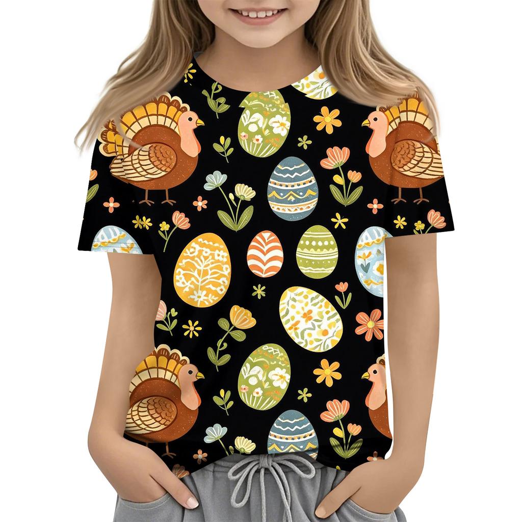 Children's Easter Printed Round Neck Short Sleeved Casual T-shirt
